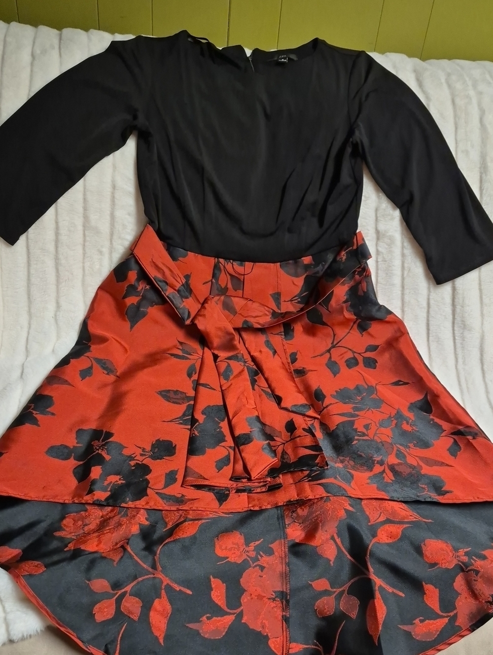 R&K Red and Black Floral High-Low Skirt